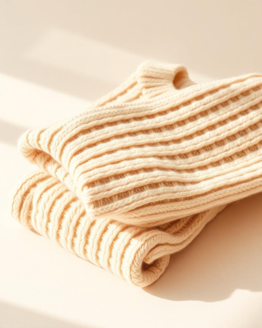 Folded oatmeal ribbed cashmere knit sweater